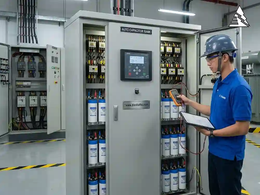 Tủ tụ bù công suất phản kháng tự động lắp trong hệ thống điện công nghiệp giúp nâng cao hệ số công suất và giảm tiền điện phản kháng