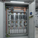 Tủ tụ bù công suất phản kháng tự động gồm tụ điện, contactor, bộ điều khiển cos phi và thiết bị bảo vệ.