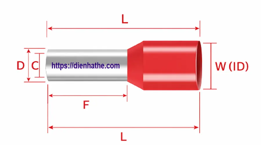 Bảng quy cách kích thước đàu cos pin rỗng E