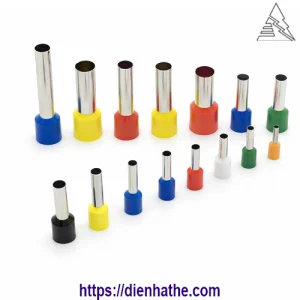 Đầu cos pin rỗng E1612 bọc nhựa dùng bấm dây mềm 1.6mm² với pin dài 12mm trước khi đấu vào terminal kẹp sâu
