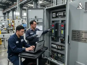 Kỹ sư tra cứu mã lỗi biến tần trong hệ thống tự động hóa công nghiệp