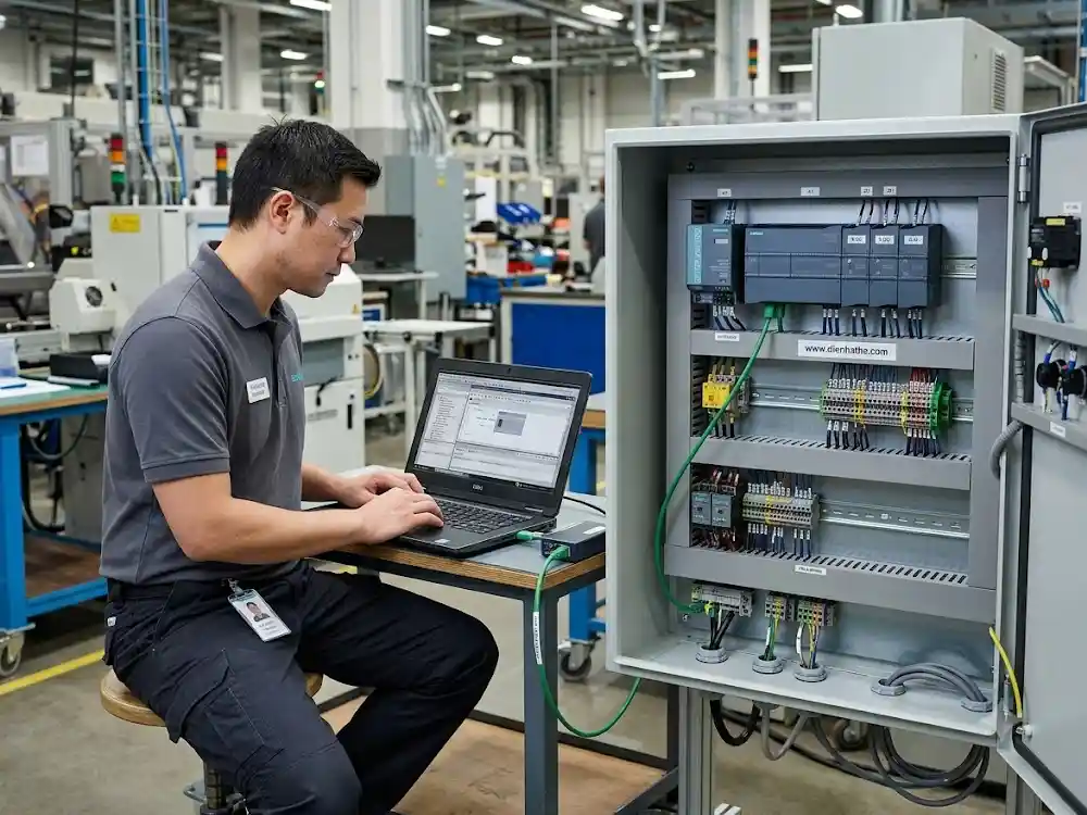 PLC Siemens SIMATIC S7-1200 trong tủ điều khiển tự động hóa công nghiệp