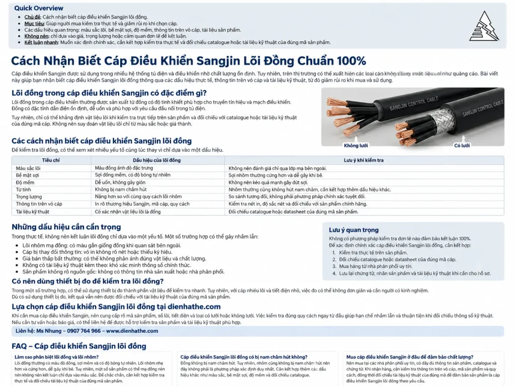 Cách Nhận Biết Cáp Điều Khiển Sangjin Lõi Đồng: Kiểm Tra & Đối Chiếu Tài Liệu