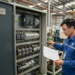 Thiết bị điện LS ELECTRIC trong tủ điện công nghiệp gồm MCB, MCCB, contactor và relay bảo vệ động cơ
