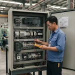 Thiết bị điện Mitsubishi Electric gồm CB, contactor, biến tần FREQROL và PLC MELSEC