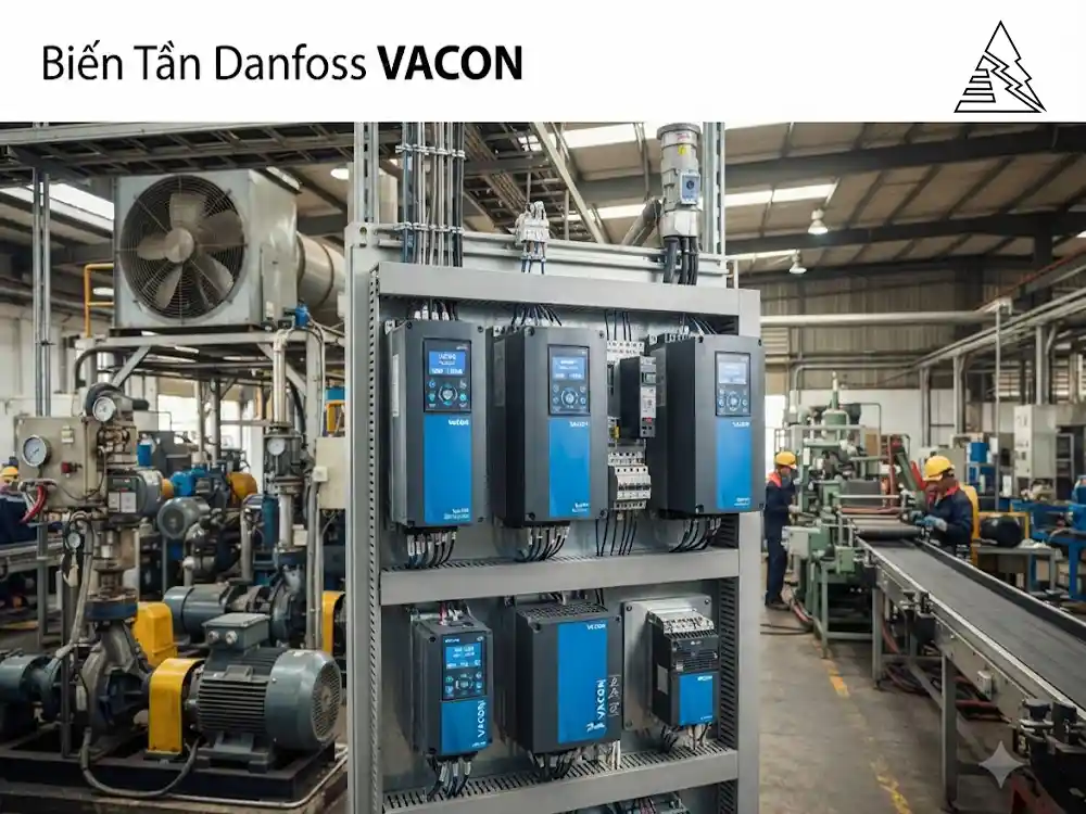Biến tần Danfoss VACON dùng trong hệ thống điều khiển động cơ công nghiệp, bơm và quạt.