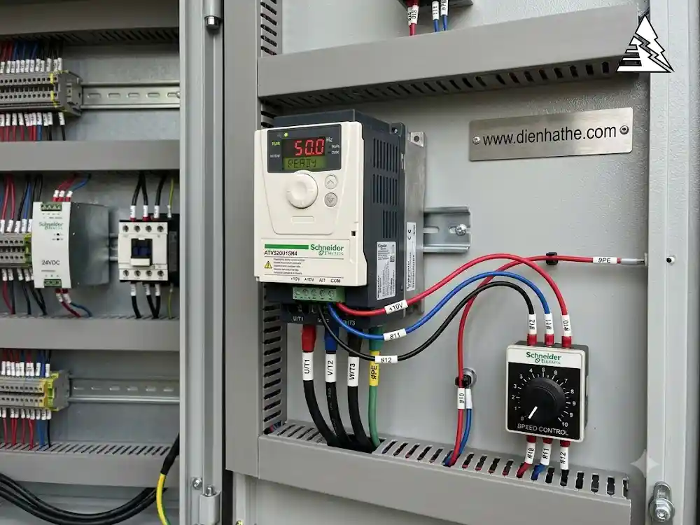 Đấu biến trở điều chỉnh tốc độ vào biến tần Schneider Altivar ATV320 qua chân +10V AI1 COM