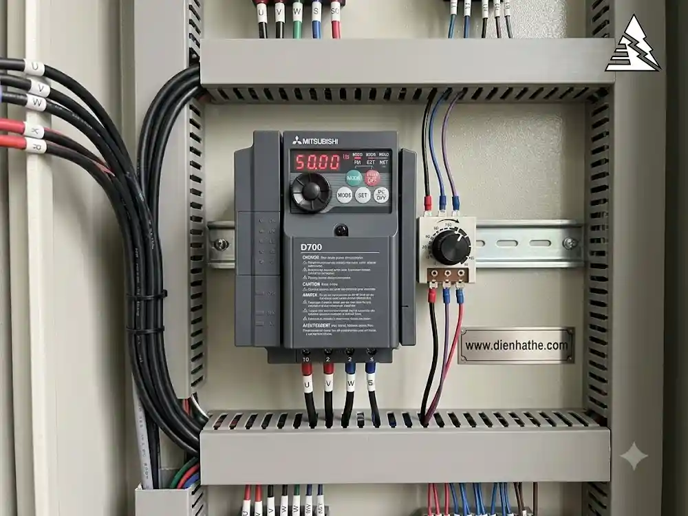 Đấu biến trở điều chỉnh tốc độ vào biến tần Mitsubishi FR-D700 qua chân 10 2 5